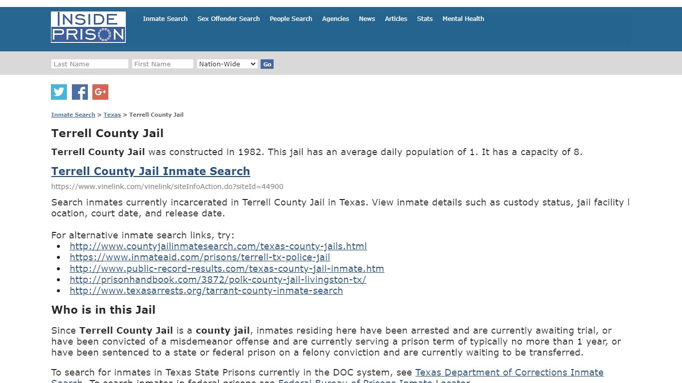 Terrell County Jail - Texas - Inmate Search - Inside Prison