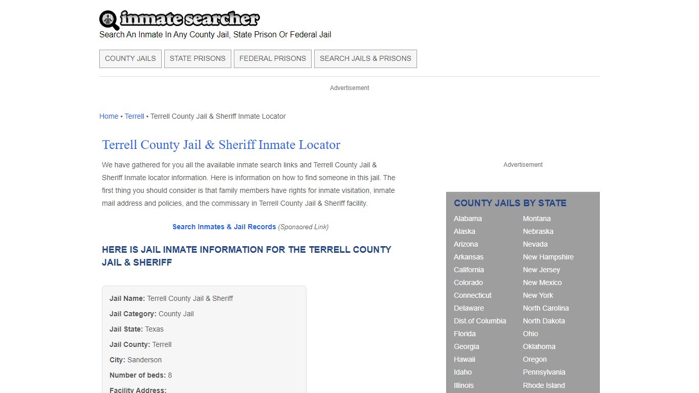 Terrell County Jail & Sheriff Inmate Locator - Inmate Searcher